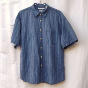 Robert Stock Blue Linen-Cotton Short Sleeve Button-up Men's Large